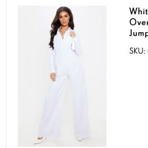 White oversized pinstripe jumpsuit PLT
